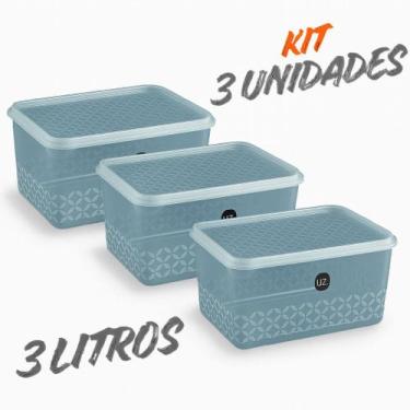 Imagem de Kit 3 Pote Multiuso 3L Com Tampa Plástico Transparente Organizador 3 P