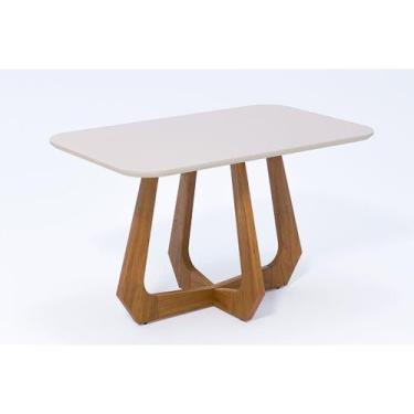 Imagem de Mesa p/ Cozinha Cimol Bromélia c/ Tampo Madeirado c/ Vidro 130cm Carva