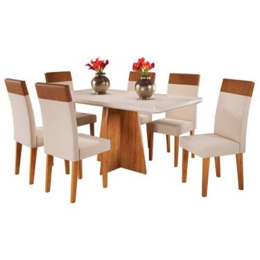 Imagem de Mesa de Jantar 6 Cadeiras Retangular Tampo de MDF com Vidro Mel e Off 