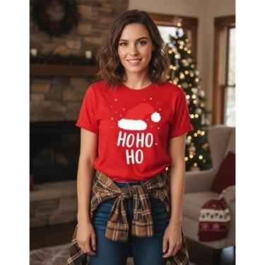 Imagem de Camiseta Feminina Manga Curta em Algodão Leve Básica Hohoho Papai Noel-Feminino
