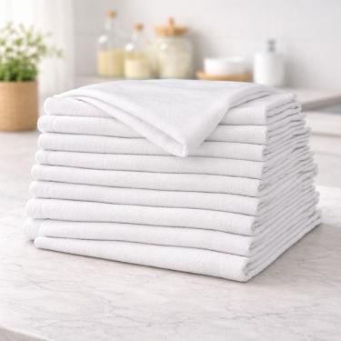 Imagem de Kit Com Até 20 Panos De Chão Branco Algodão 70x 45cm Grande Grosso Duplo Alvejado Cozinha