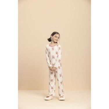 Imagem de Pijama Manga Longa Infantil Teddy Quentinho em Malha Peach - Lua Encan