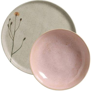 Imagem de Jogo 12 Pratos Cerâmica Stoneware Porto Brasil Rasos Fundos Campestre Litchi