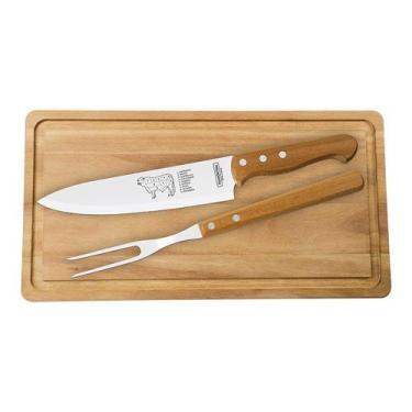 Imagem de Kit Churrasco com Tábua 3 Peças Tramontina 22399076 Madeira Natural