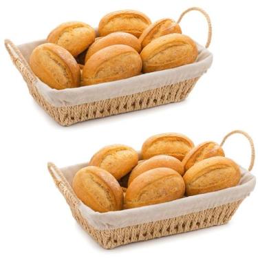 Imagem de Kit 2 Cesto Retangular de Papel com Forro em Tecido e Alça Pão Mesa Po