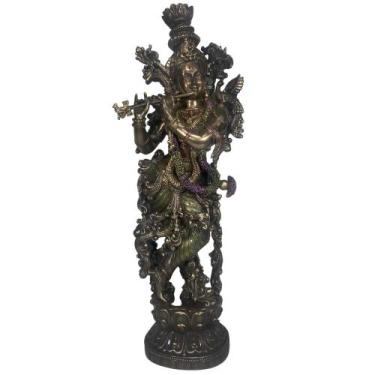 Imagem de Estátua de Deus Krishna - 38 cm - Resina Bronzeada - no-brand