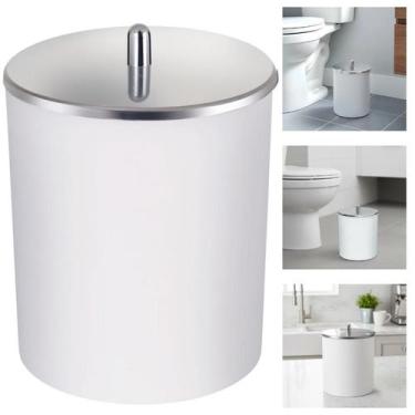 Imagem de Lixeira Lixinho Branco Tampa Aço Inox Redondo 5 Litros Banheiro Lavabo