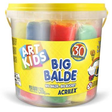 Imagem de Kit Massa de Modelar Criativa Art Kids Big Balde 30 Unidades 1,5kg 15 Cores Acrilex