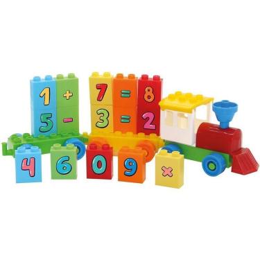 Imagem de Brinquedo Educativo Trenzinho Números e Cia para Montar com 15 Blocos de Matemática Monte Líbano