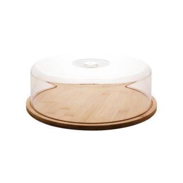 Imagem de Prato Para Bolo Bambu 28cm Com Tampa Protetora Transparente - Lyor