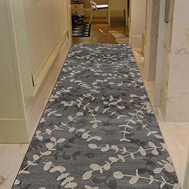 Imagem de Tapete de corredor, cinza, lavável, antiderrapante, discreto, tapete para porta de entrada, tapetes para área interna/externa, estampa de folhas (tamanho : 70 cm x 100 cm (2,3 pés x 3,3 pés)