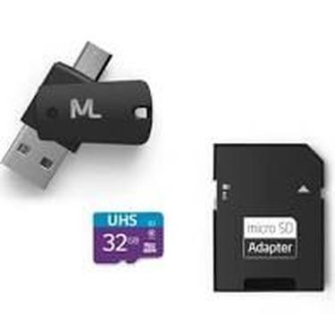Imagem de Kit 4 em 1 Cartão De Memória Ultra High Speed-I + Adaptador USB Dual Drive + Adaptador SD 32GB até 80 Mb/S De Velocidade Multilaser - MC151