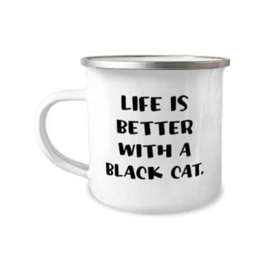 Imagem de Presentes engraçados de gato preto, Life is Better With a Black Cat, Caneca de Natal útil de 355 ml para amantes de gatos