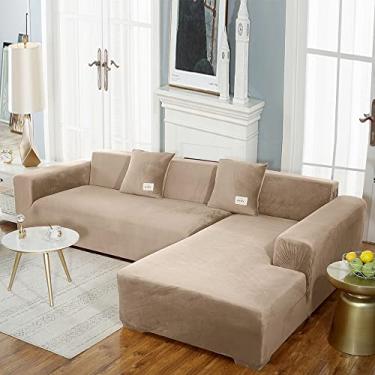 Imagem de Diumy Capa de Sofá Seccional Chaise Longue Capas de Sofá Extensíveis com Vara de Espuma Antiderrapante Protetor de Móveis para Sala de Estar - Camelo 2 Assentos (145~185 cm)