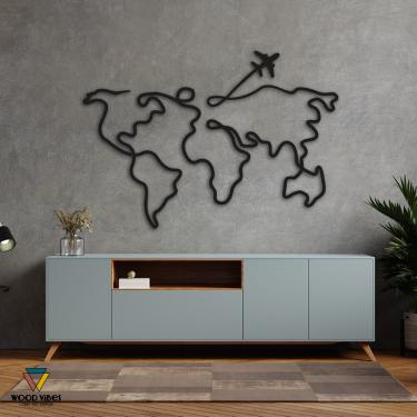 Imagem de Painel Mapa Mundi 110cm Preto Decorativo Para Parede MDF 3mm