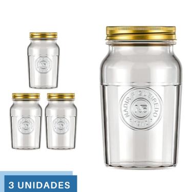 Imagem de 3 Pote Americano Mantimento Café Vidro Vintage 1,5L Nadir
