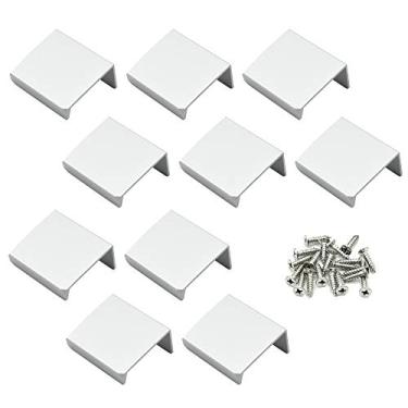 Imagem de Alça oculta de alumínio com borda de puxador de dedo para armário de gaveta de porta de cozinha doméstica da LICTOP, 1.37" overall length-10Pack, Silver Tone