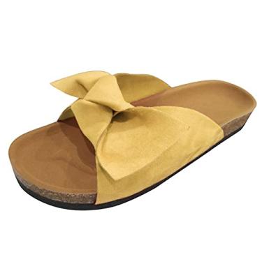 Imagem de Chinelos para mulheres, sandálias rasteiras com strass aberto nos dedos elástico sem cadarço conforto casual sandálias de caminhada, Amarelo, 11