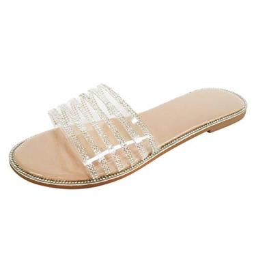 Imagem de Sandálias para mulheres, sandálias femininas casuais de verão com strass aberto nos dedos sandálias com tira traseira para o ar livre, Cinza, cáqui, 9