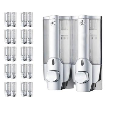 Imagem de Dispenser Duplo Shampoo Sabonete Liquido Kit 10 Unidades Banheiro Hotel Casa Shopping Restaurante