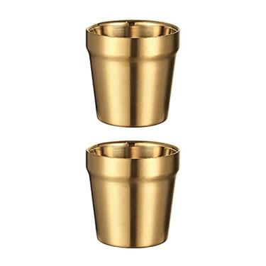 Imagem de UPTALY 2 peças de copos de aço inoxidável (180 ml, cor dourada), canecas de acampamento inquebráveis, copo de café pequeno, canecas de café com parede dupla, copos de tiro, copo, atiradores de metal, copos de café espessos, xícara de chá