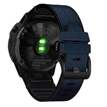 Imagem de Abanen Pulseiras de relógio de couro para Fenix 6 / Fenix 5 / Fenix 7, QuickFit 22 mm couro genuíno macio com pulseira de silicone à prova de suor para Garmin Fenix 6 Pro/Sapphire, Instinct, EPIX 2, Approach S62/S60 (azul)