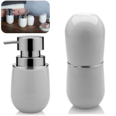 Imagem de Kit Acessórios Banheiro Suporte Porta Escovas + Dispenser Porta Sabone