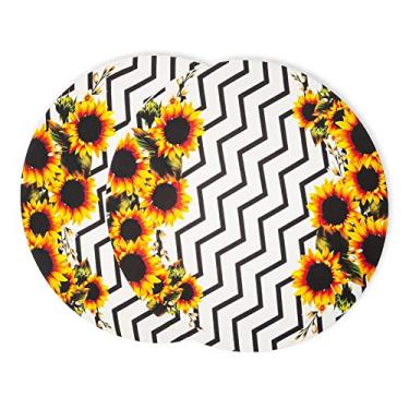 Imagem de Kit Mesa Posta Sousplat 4 Lugares 12 Pçs Micropercal 200 Fios Girassol Chevron (Capa+Guardanapo+Abraçadeira)