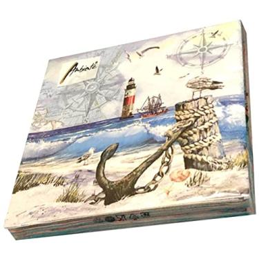 Imagem de Guardanapos de festa temáticos de praia com 20 unidades 6,5 x 6,5 Anchorage Beach Guardanapos de papel azuis Guardanapos de coquetel de praia de papel Guardanapos náuticos Guardanapos de praia com tema de festa de praia