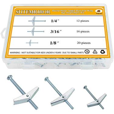 Imagem de Sutemribor parafuso de 1/8 polegada, 3/16 polegadas, 1/4 polegada e porca de asa para pendurar itens pesados em paredes de seco, 48 peças