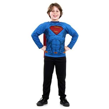 Imagem de Camiseta Super Homem com Capa e Musculatura Infantil Sulamericana Fantasias Azul/Vermelho G 10/12 Anos