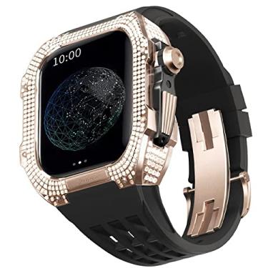 Imagem de TONECY Pulseira de borracha bisel de titânio para Apple Watch 7/6/5/4/SE Apple Mod Watch acessório de substituição titânio luxo capa compatível com série IWatch 44mm com ferramenta