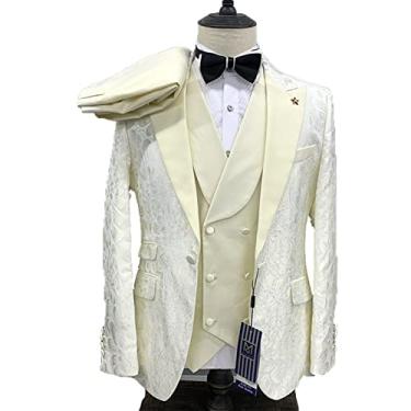 Imagem de Terno Masculino Blazer Jaqueta Slim Fit Ternos Jaqueta Floral Um Botão Jaqueta À Prova de Vento Top Esportivo Para Festa, Bege, P (46/30)