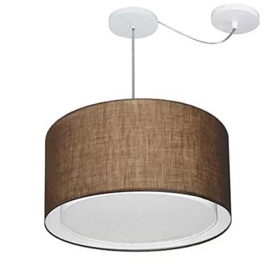 Imagem de Lustre Pendente Cilíndrico com Desvio de Centro Cúpula Tecido 30/45x40 cm, Vivare Iluminação, Pendente4307 LC, Café, Médio