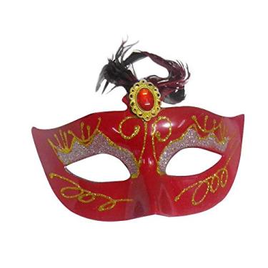 Imagem de Mascara Fantasia Carnaval kit com 6 unidades Vermelho Festa Baile Eventos