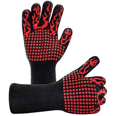 Imagem de MAXBROTHERS Luvas para churrasco 800 ° C Luvas resistentes ao calor para churrasco Almofada de isolamento térmico para churrasco à prova de fogo, luvas de silicone antiderrapantes para churrasco, cozinhar, assar, churrasco, soldar (Vermelho 1)