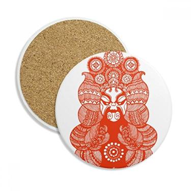 Imagem de Caneca de vidro chinesa com cabeça de ópera de Pequim, corte de papel, pedra absorvente de proteção de mesa