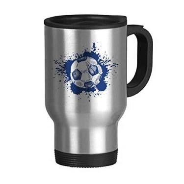 Imagem de Caneca de viagem de futebol azul com desenho de tinta em aço inoxidável copo de carro copo térmico