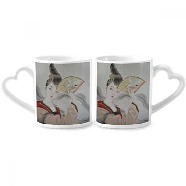 Imagem de Conjunto de canecas de porcelana para casal com pintura chinesa e alça de coração
