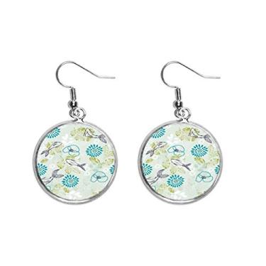 Imagem de Brinco feminino com pingente de flor de folhas de peixe com orelha de animal azul