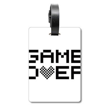 Imagem de Bolsa de mala preta Game Over Pixel cinza com etiqueta para cartão de bagagem
