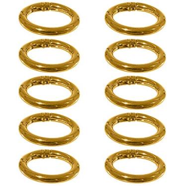 Imagem de Pacote com 10 mosquetões com clipe de mola de liga de zinco – Portão redondo mosquetão com clipe de encaixe – Acessório organizador de chaveiro de mola, suporte seguro de metal, durável, à prova de ferrugem, Dourado, 3/4 Inch, 1