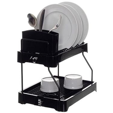 Imagem de Escorredor de Pratos com Porta Talher Prime Aramado Dry Duplo Preto com Preto