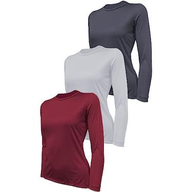 Imagem de Kit 3 Camisetas Feminina Skube Com Proteção UV 50+ Dry Fit Segunda Pele Térmica Tecido Termodry Manga Longa - Vermelho, Branco, Chumbo - PP