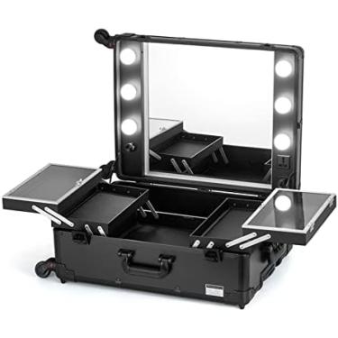 Imagem de Estojo De Maquiagem Com Rodinhas Estojo De Trem De Maquiagem Profissional Com Espelho E Luzes Estojo De Trem Portátil Lâmpadas LED Reguláveis ​​para Viagem Mala De Cosméticos Vanity Beauty Box, Pr