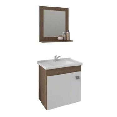 Imagem de Gabinete Para Banheiro Íris Amêndoa/Branco + Espelheira Mgm
