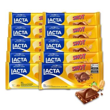 Imagem de Chocolate Shot Com Amendoim Lacta Kit 10 Barras De 80G