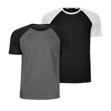 Imagem de Kit 2 Camisas Camisetas Raglan Academia Treino Dry Fit Fitness (BR, Alfa, M, Regular, Preto/Chumbo)