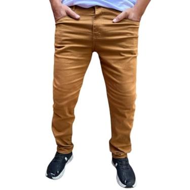 Imagem de Calça sarja masculina jeans skinny com elastano lycra calça para o dia dia lisa envio rapido(46, CARAMELO)