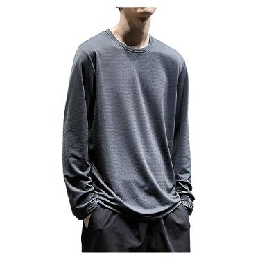 Imagem de Camiseta masculina de alto desempenho, manga comprida, gola redonda, gola redonda, secagem rápida, malha gelo, Cinza, 4G